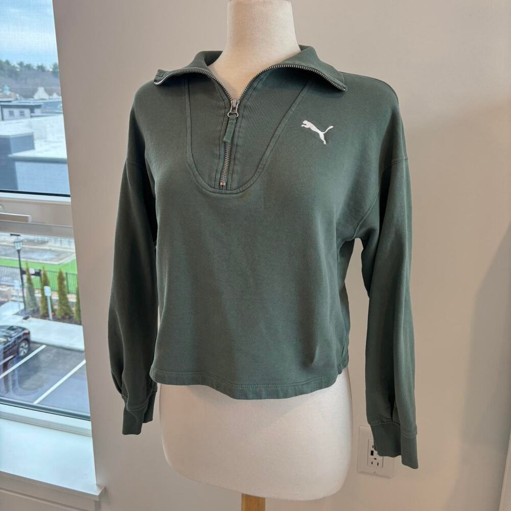 Puma Sage Green 1/2 Zip Long Sleeve Collared Pullover Sweatshirt Sz Small